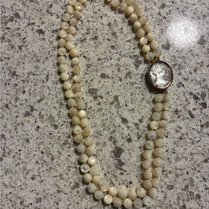 Vintage-Inspired Cream Beaded Necklace with Cameo